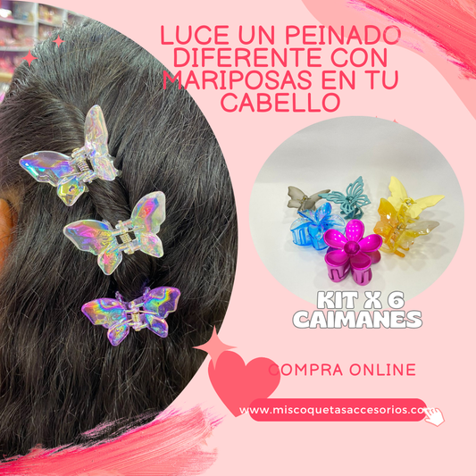 SET DE 6 GANCHOS DE CABELLO MARIPOSA Y FLOR SURTIDAS 🌸🌸🦋🦋